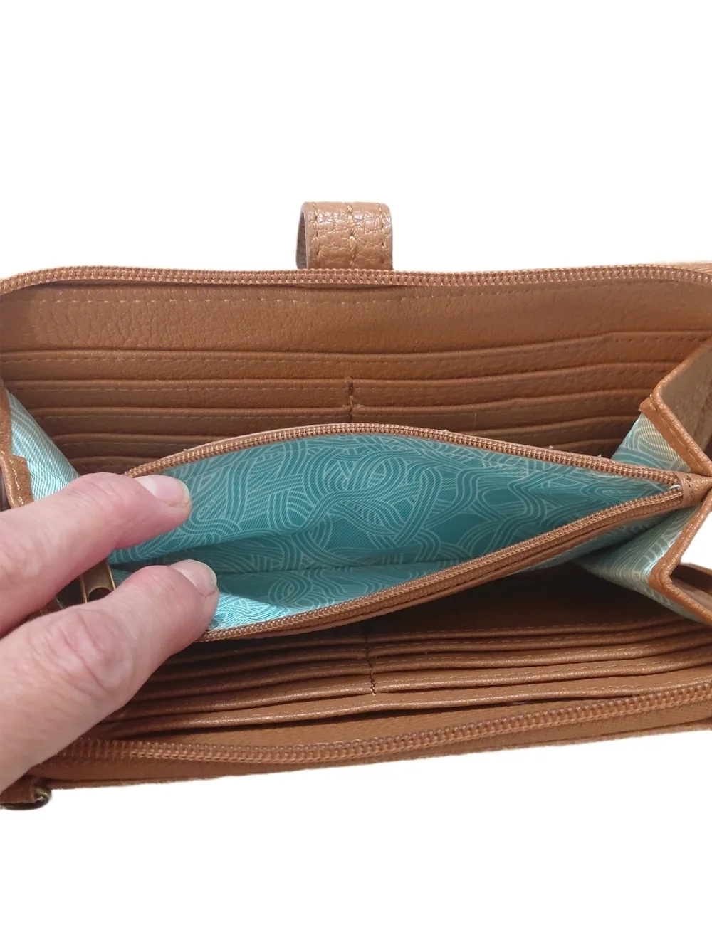The Sak Tan Leather Zip Wallet Genuine Leather Accordian Wallet Clutch